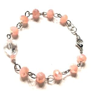 Handmade Pink Clear Heart Bracelet Women Gift Valentine’s Day Anniversary